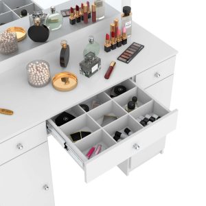 (3) Carisma Blanco tocador moderno, tocador con espejo, tocador con luces LED, tocador funcional, tocador con cajones, mueble de tocador, tocador con divisiones, tocador blanco, tocador para dormitorio, tocador práctico.