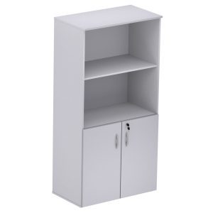 armario semi abierto, almacenamiento de oficina, mueble con estantes, mueble con puertas, organización de oficina, almacenamiento accesible.