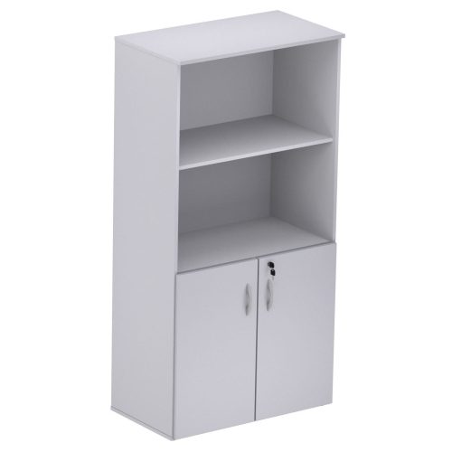 armario semi abierto, almacenamiento de oficina, mueble con estantes, mueble con puertas, organización de oficina, almacenamiento accesible.
