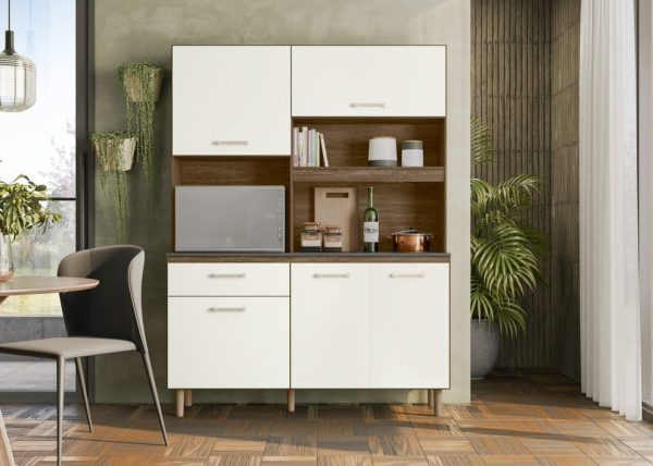 mueble de cocina, organización, horno, microondas, 5 puertas, cocina moderna, almacenamiento, diseño funcional.