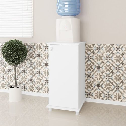 mueble compacto, mueble con puerta, mueble con estante, mueble para microondas, mueble para cocina, mueble blanco, mueble con manijas en ABS, mueble con patas de plástico.