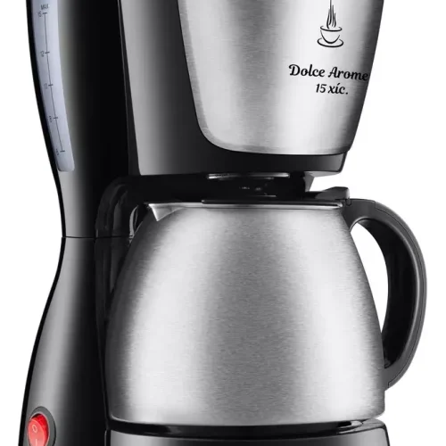 Cafetera Mondial, Cafetera 15 tazas, Cafetera de acero inoxidable, Cafetera de goteo, Cafetera con tapa abatible, Cafetera con placa calefactora, Cafetera para bebidas frías y calientes, Cafetera para casa, Cafetera fácil de limpiar, Mondial Dolce Arome.