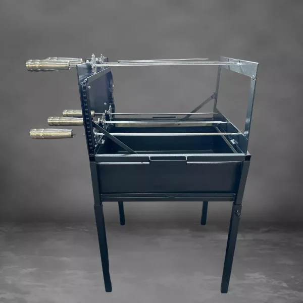 Parrilla Giragrill, Churrasquera Movelmax, Parrilla 5 Espetos, Parrilla con motor eléctrico, Parrilla desmontable, Parrilla con espadines inoxidables, Parrilla con patas rebatibles, Parrilla con caja de carbón extraíble, Parrilla para asado, Parrilla profesional.