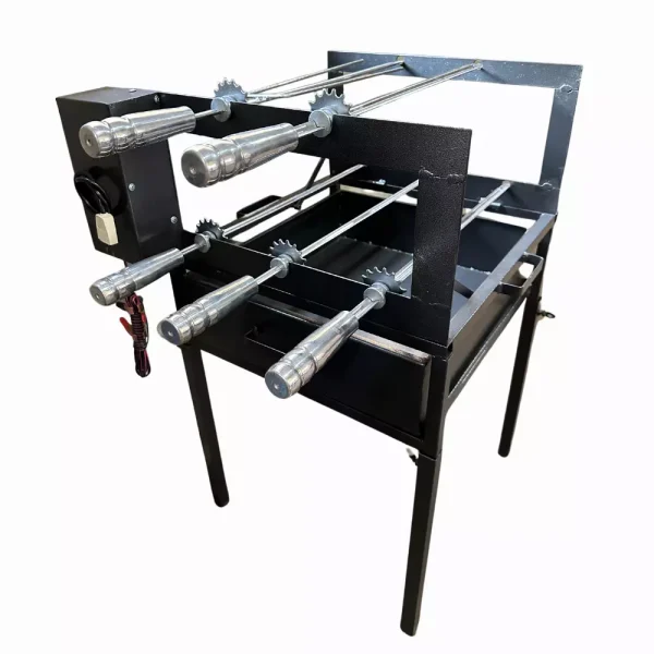 Parrilla Giragrill, Churrasquera Movelmax, Parrilla 5 Espetos, Parrilla con motor eléctrico, Parrilla desmontable, Parrilla con espadines inoxidables, Parrilla con patas rebatibles, Parrilla con caja de carbón extraíble, Parrilla para asado, Parrilla profesional.