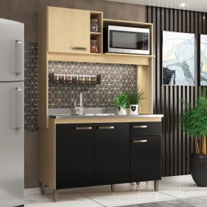 cocina, almacenamiento, microondas, muebles de cocina, cajón con correderas metálicas, cocina compacta, muebles prácticos, cocina moderna.