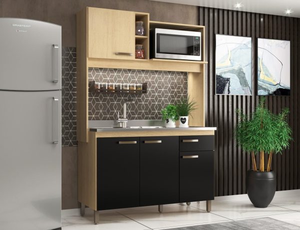 cocina, almacenamiento, microondas, muebles de cocina, cajón con correderas metálicas, cocina compacta, muebles prácticos, cocina moderna.