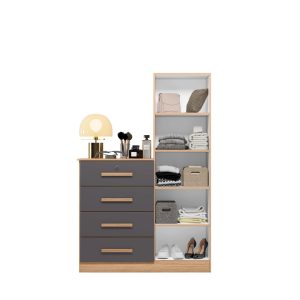 cómoda con espejo, cómoda con 4 cajones, cómoda con llave, mueble organizador, cómoda con correderas telescópicas, mueble multifuncional, cómoda moderna, mueble con espejo, organización de habitación.