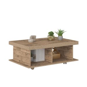 Mesa Centro, mesa moderna, mesa con ruedas, mesa para sala, mesa con nichos, mesa de tamburato, mesa funcional, mueble para objetos.