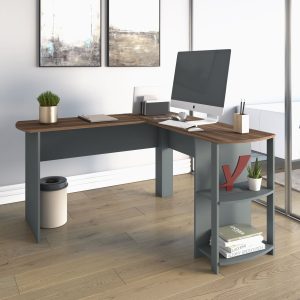 escritorio moderno, escritorio para oficina, escritorios funcionales, muebles de oficina, escritorios con estantes, muebles con almacenamiento, muebles curvos, oficina en casa, diseño práctico.