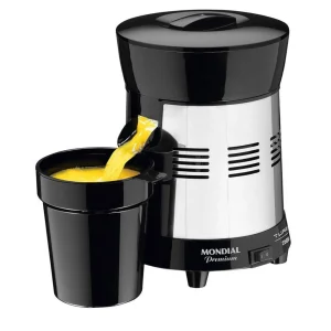 Extractor de jugos Mondial, extractor de jugos 250W, extractor de jugos para frutas cítricas, jugos frescos naturales, extractor compacto, extractor de jugos con vaso colador, extracción de jugos sin semillas, extractor de jugos 1 litro, sistema antigoteo, sistema guarda-cable.