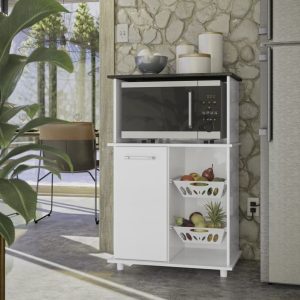 frutera, mueble para microondas, mueble para horno, mueble funcional, frutera con cestas, mueble compacto, mueble blanco, mueble Carvalho, mueble con manijas de plástico, frutera Malu.