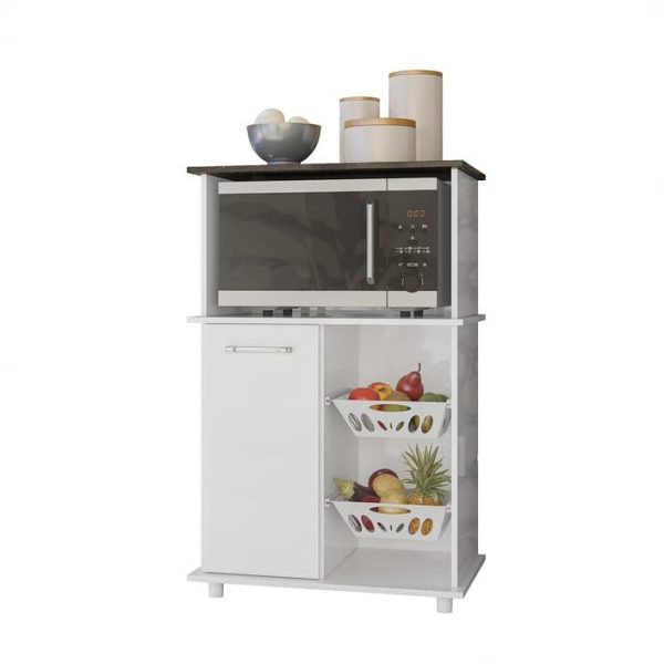 frutera, mueble para microondas, mueble para horno, mueble funcional, frutera con cestas, mueble compacto, mueble blanco, mueble Carvalho, mueble con manijas de plástico, frutera Malu.