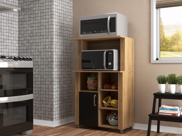 mueble multiuso, mueble para microondas, mueble para horno, mueble con 4 nichos, mueble con estante interno, mueble de cocina, mueble funcional, mueble moderno, mueble blanco, mueble negro, mueble con patas de plástico.