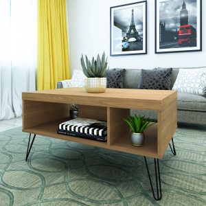 Mesa Centro, estilo industrial, mesa con patas metálicas, mesa de madera, amplio espacio, mueble funcional, mesa de centro moderna.