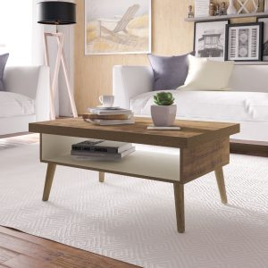 Mesa Centro, mesa de centro moderna, mesa de diseño angular, mesa funcional, mesa con estantes, mesa contemporánea, mesa de sala de estar, mueble de madera.