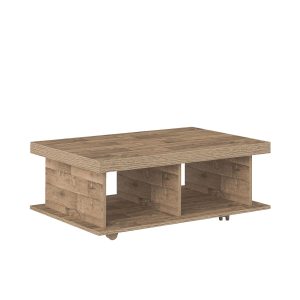 MESA DE CENTRO DUNAS RÚSTICO TX_1 Mesa Centro, mesa moderna, mesa con ruedas, mesa para sala, mesa con nichos, mesa de tamburato, mesa funcional, mueble para objetos.