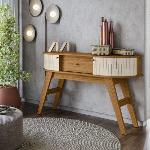 Aparador curvo, mueble europeo, diseño elegante, con cajón y puertas flexibles, mueble funcional, aparador con pies de poliestireno, almacenamiento decorativo, moderno y práctico.