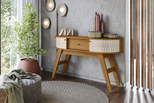 Aparador curvo, mueble europeo, diseño elegante, con cajón y puertas flexibles, mueble funcional, aparador con pies de poliestireno, almacenamiento decorativo, moderno y práctico.