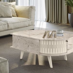 Mesa Centro, mesa de centro moderna, mesa con diseño curvo, mesa de salón elegante, mesa con puerta flexible, mesa con estructura de MDP, mesa decorativa, mueble moderno.