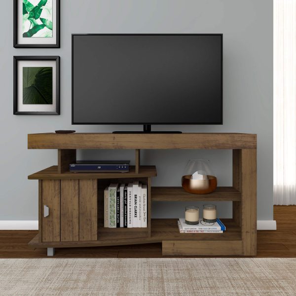 estante para TV, rack funcional, mueble compacto, rack con nichos, rack con puerta, diseño moderno para sala.