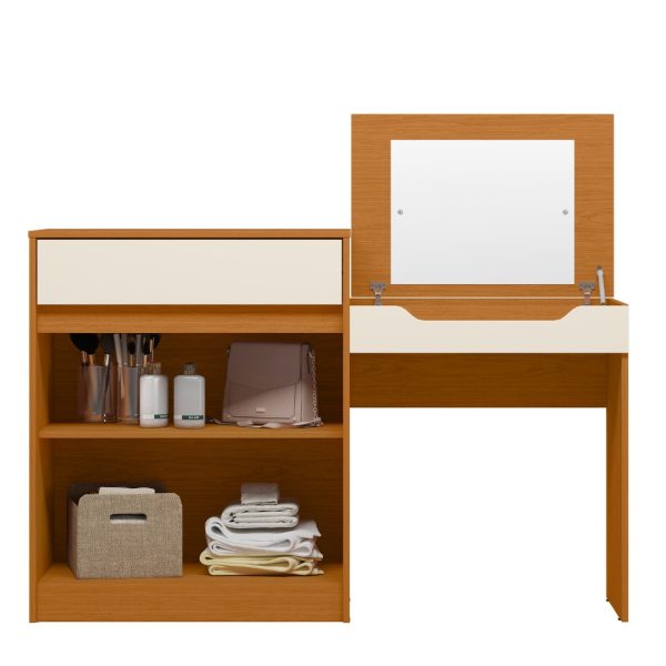 tocador moderno con escritorio, mueble 2 en 1, tocador con espejo y organizador.