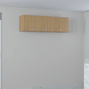 mueble aéreo, mueble con 3 puertas, mueble con cajón, mueble con bisagras metálicas, mueble con corredera metálica, mueble funcional, mueble moderno, mueble con patitas de plástico, mueble con tiradores de plástico.