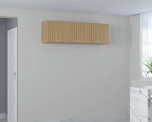 mueble aéreo, mueble con 3 puertas, mueble con cajón, mueble con bisagras metálicas, mueble con corredera metálica, mueble funcional, mueble moderno, mueble con patitas de plástico, mueble con tiradores de plástico.