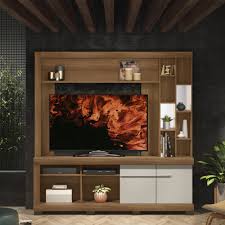 estante TV 65”, mueble con espejos, centro de entretenimiento, estante moderno con nichos.