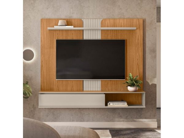 panel para TV, mueble para TV grande, panel con estante, panel con puertas basculantes, mueble moderno, diseño con acabado biselado, panel con frisos redondeados, panel con almacenamiento, panel de hasta 65 pulgadas.