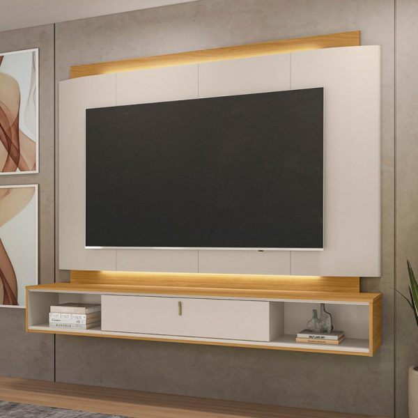 panel para TV, panel moderno, panel con LED, mueble para TV grande, panel elegante para sala, panel, panel con almacenamiento, panel con puerta basculante, panel Off White, panel de diseño moderno.