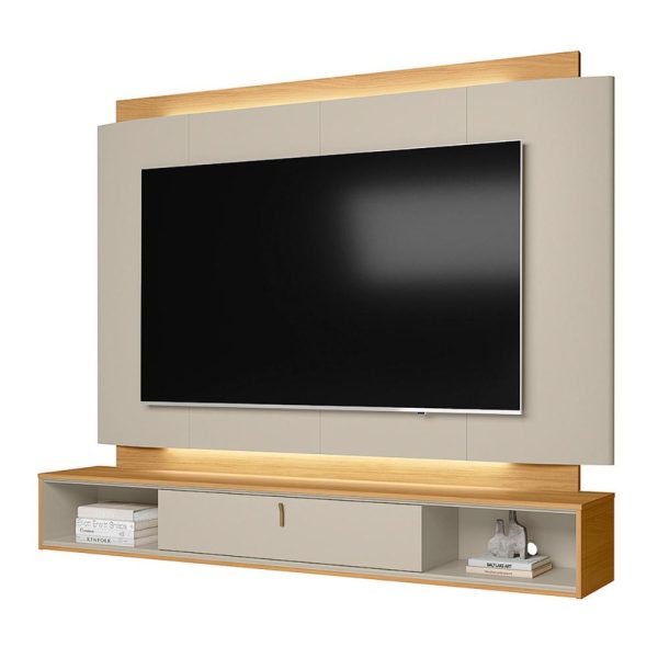 panel para TV, panel moderno, panel con LED, mueble para TV grande, panel elegante para sala, panel, panel con almacenamiento, panel con puerta basculante, panel Off White, panel de diseño moderno.