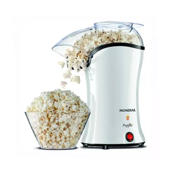 pipoqueira Popflix, pipoqueira Mondial, preparar palomitas sin aceite, pipoqueira sin grasa, palomitas saludables, pipoqueira 1200W, pipoqueira rápida, pipoqueira compacta, preparación de palomitas fácil.