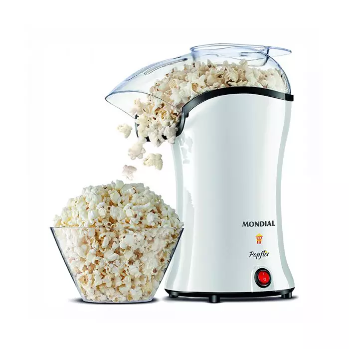 pipoqueira Popflix, pipoqueira Mondial, preparar palomitas sin aceite, pipoqueira sin grasa, palomitas saludables, pipoqueira 1200W, pipoqueira rápida, pipoqueira compacta, preparación de palomitas fácil.