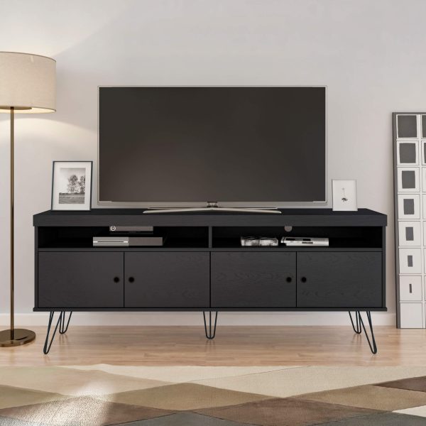 rack para TV, mueble para TV grande, rack retro, rack funcional, mueble con 4 puertas, rack con nichos, diseño moderno, rack con pies metálicos, mueble de madera.