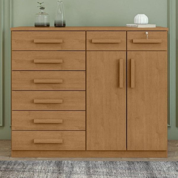 cómoda con 8 gavetas, muebles con gavetas grandes, cómoda con llave, mueble minimalista, estantes internos para zapatos, muebles con correderas telescópicas, cómoda moderna, cómoda duradera, muebles con acabado aterciopelado, cómoda con puertas y estantes.
