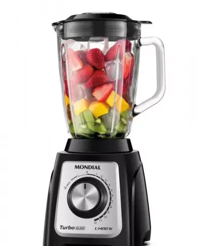 Licuadora Mondial 2.2 Litros Turbo Glass 1400W - 12 Velocidades y Jarra de Vidrio