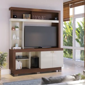 Estante M2, estante para TV, estante moderno, estante funcional, mueble para TV, estante con puertas, estante para sala, mueble con nichos, muebles para dormitorio, estante con estantes laterales