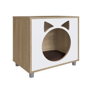 22 – FI PET001 – Oak_Branco_CourinoMarrom – cotas copy (1) Mesita Pet para gato, cama para gato, mesita con alfombra, mueble para gato, mesita de luz, cama y mesa 2 en 1, mueble para mascota, mesita con cuerina, mueble multifuncional para gato, mesita moderna para gato