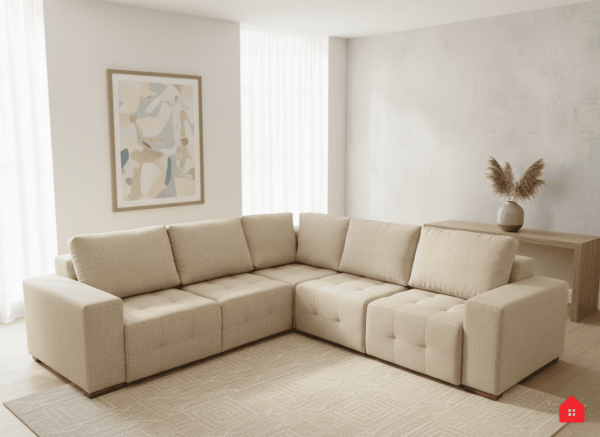 sofá esquinero, sofá premium, sofá de lino, sofá elegante, sofá plegable, sofá moderno, muebles RINCON, sofá cómodo, sofá funcional, sofá para sala