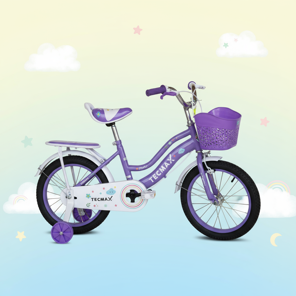 Bicicleta Tecmax Dream, bicicleta Aro 16, bicicleta rosa para niñas, bicicleta lila para niñas, bicicleta con ruedas auxiliares, bicicleta con canasta, bicicleta con frenos, bicicleta infantil, bicicleta segura, bicicleta para principiantes, bicicleta para niñas de 4 a 7 años.