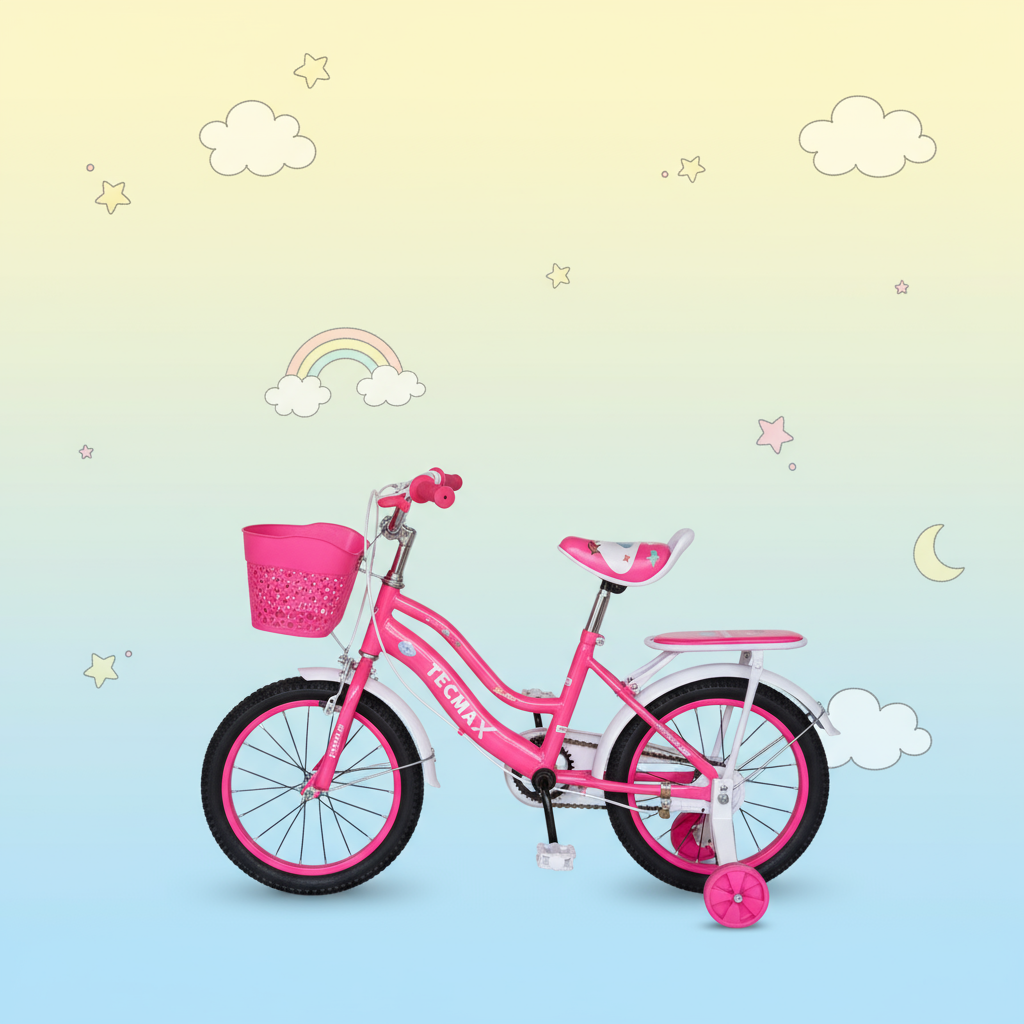Bicicleta Tecmax Dream, bicicleta Aro 16, bicicleta rosa para niñas, bicicleta lila para niñas, bicicleta con ruedas auxiliares, bicicleta con canasta, bicicleta con frenos, bicicleta infantil, bicicleta segura, bicicleta para principiantes, bicicleta para niñas de 4 a 7 años.