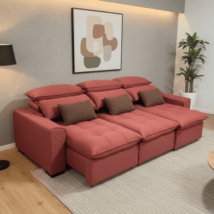 sofá rosa R8, sofá reclinable, sofá plegable, sofá moderno, sofá 2.8 metros, sofá multifuncional, muebles RINCON, sofá de calidad, sofá cómodo