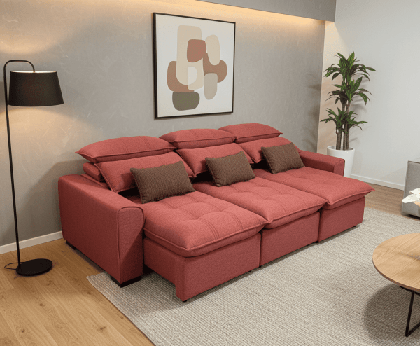 sofá rosa R8, sofá reclinable, sofá plegable, sofá moderno, sofá 2.8 metros, sofá multifuncional, muebles RINCON, sofá de calidad, sofá cómodo