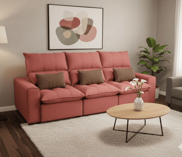 sofá rosa R8, sofá reclinable, sofá plegable, sofá moderno, sofá 2.8 metros, sofá multifuncional, muebles RINCON, sofá de calidad, sofá cómodo