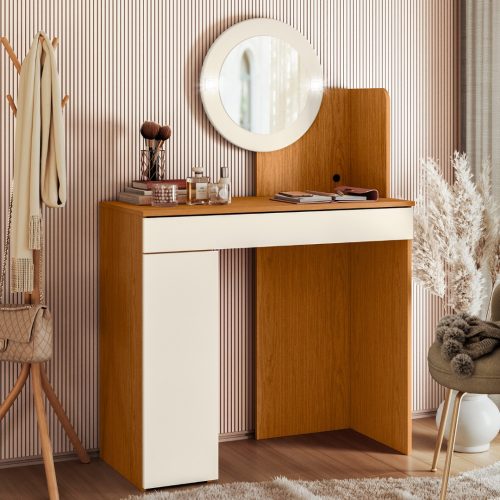 tocador con espejo redondo