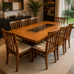 Juego de Comedor 8 Sillas | Mesa 1×2,2 Vidrio Central