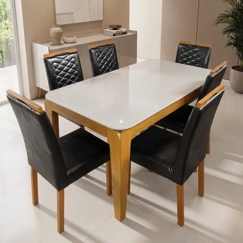 Juego de Comedor 6 Sillas | Mesa Blanca 90×160 Moderna