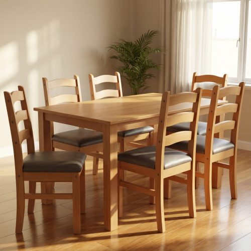 Juego de Comedor 190x90 cm - Madera Nacional, 6 Sillas