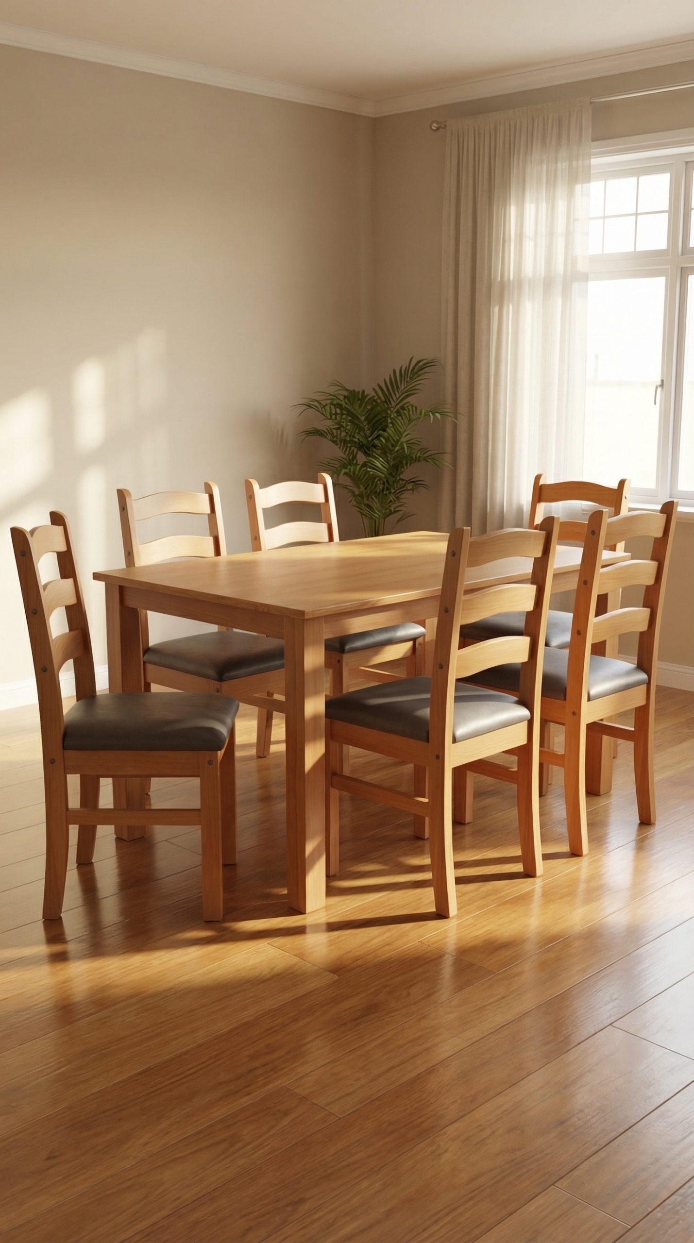 Juego de Comedor 190x90 cm - Madera Nacional, 6 Sillas