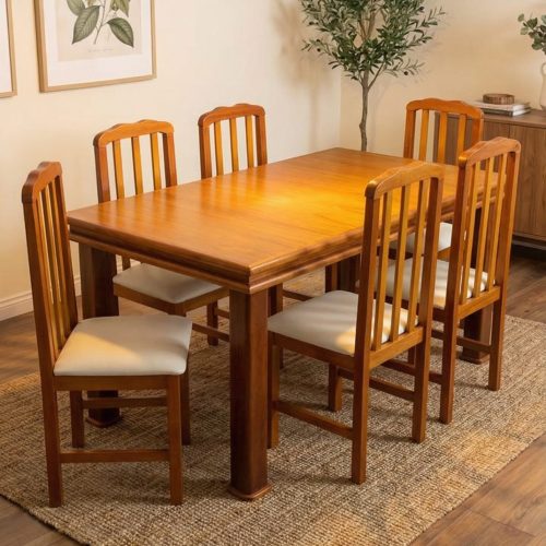 mesa madera nacional, mesa 160x85 cm, sillas en cuerina, mesa comedor, muebles de madera, mesa resistente, comedor elegante, mesa de comedor, muebles de calidad, sillas confortables.